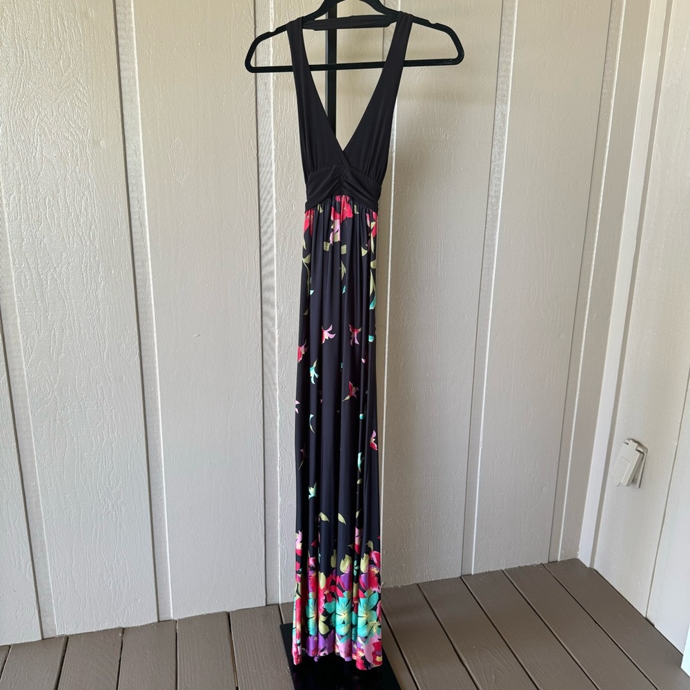 XXI Black Floral Halter Maxi Dress - Picture 1 of 6
